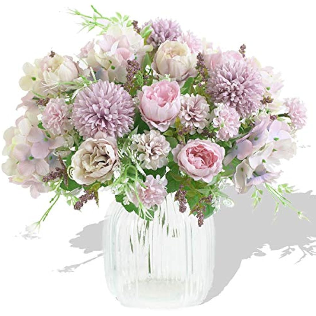 Artificial Flowers, 2 Pcs Fake Peony Silk Light Purple Hydrangea Bouquet Decor Plastic Carnations Daisy Realistic Flower Arrangements Wedding Decoration Table Centerpieces,for Home Office Party Decor
