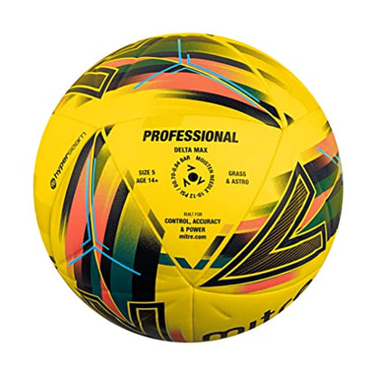 Mitre Delta Football | Highly Durable | Enhanced Accuracy and Consistency, Yellow/Orange/Green/Silver, 5