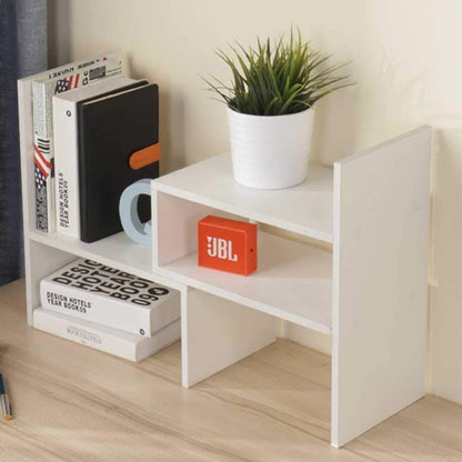 Wood Adjustable Small Desktop Bookshelf, Expandable Desktop Storage Organizer, Freestanding Bookcase, Desktop Display Shelf Rack