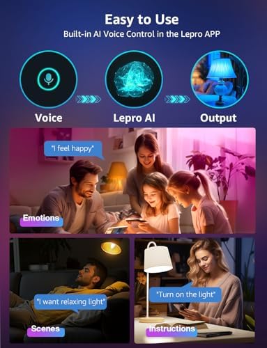 Lepro BC1 AI Smart Bulb E14, Music Sync WiFi Bulb, Voice Control, AI Lighting Design Assistant, Bluetooth Color Changing Light Bulb, RGBCCT Candle Bulb, Work with Alexa & Google Assistant, 4 Packs
