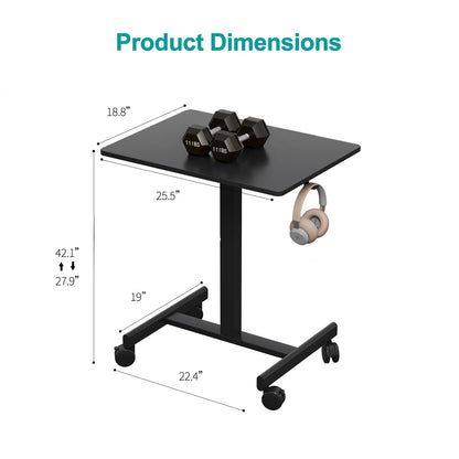 Gamork Mobile Desk on Wheels, Pneumatic Height Adjustable, Black