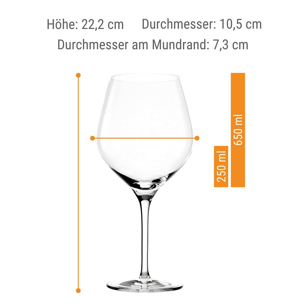 St?lzle Lausitz Exquisit Series Burgundy red wine glasses, 650ml, 6-piece set, dishwasher-safe: high quality red wine goblets made from fine glass,