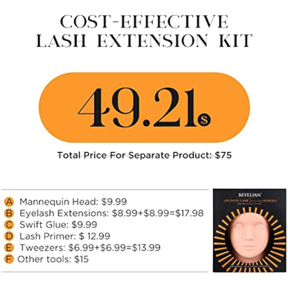 BEYELIAN Eyelash Extension Kit, with Mannequin Head Lash Practice Exercise Set, Professional Flat Mannequin Head False Eyelash Grafting Training Tool Kit for Eye Lashes Graft