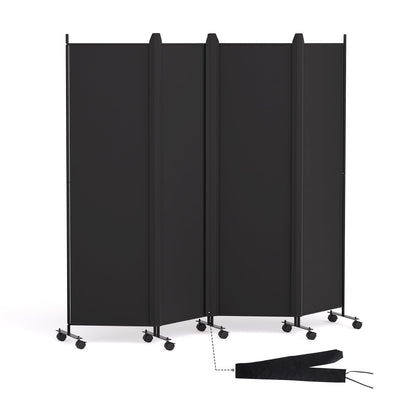 HIDODO 4 Panel Room Divider Folding Privacy Screen, Freestanding Room Partition with Lockable Wheels, Portable Wall Divider for Room Separation