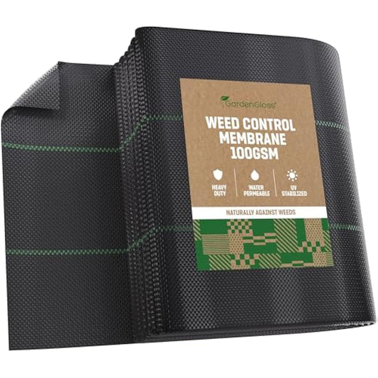 GardenGloss 30m2 Weed Control Membrane (100gsm) - Water Permeable and Tearproof Weed Barrier Fabric - Weed Control Fabric with High UV-Stabilisation (15m x 2m, folded)