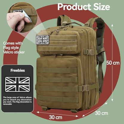Delgeo 45L Military Tactical Backpacks Molle Army Assault Pack 3 Day Bug Out Bag Hiking Treeking Camouflage Hunting Rucksack