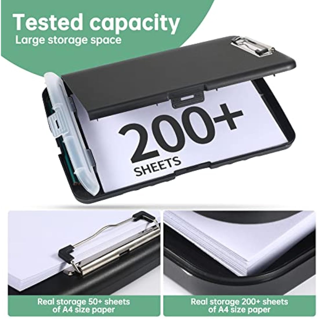 DMFLY Clipboard with Storage, Heavy Duty Clip Boards with Pen Holder, A4 Plastic Clipboards with Compartment, Holds 6+ Pencils and 200+ Sheets, Strong Clipboards with Low Profile Clip, Great for Work