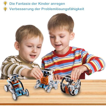 ACELIFE STEM Solar Robot Toy 12-in-1 Educational Science Kit DIY Building Toy Construction Engineering Set for Kids Age 8-12 Boys & Girls Birthday, Solar Powered Toy-Grey