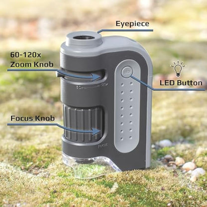 Carson MM-300 MicroBrite Plus 60 -120x LED Lighted Pocket Microscope, Grey