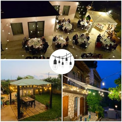 Festoon Lights Outdoor15M IP65, 2.6M Extension Cable Included,15+1 Shatterproof S14 Bulbs 2700K E27 Outside Lights for Pergola, Backyard, Linkable