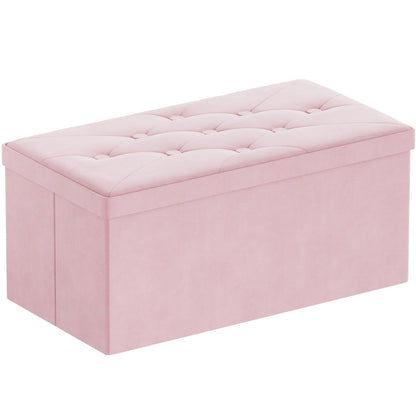 BRIAN & DANY Ottoman Storage Box Velvet Foldable Storage Ottoman Bench with Lid for Living Room, 80 x 40 x 40 cm, Pink