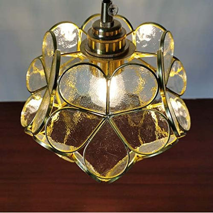 Bieye L30744 Cherry Blossom Tiffany Style Stained Glass Ceiling Pendant Light with 8-inch Wide Petals Lampshade (Textured Transparent)