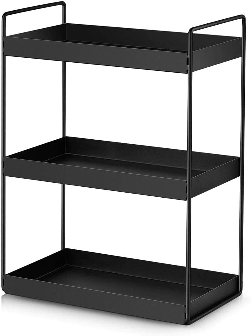 3 Tier Standing Shelves Kitchen Under Cabinet Shelf Shower Shelf Bathroom Worktop Organiser Vanity Tray Cosmetics & Makeup Storage Spice Rack Black