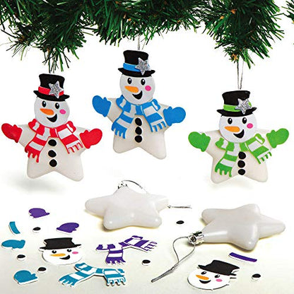 Baker Ross Snowman Star Bauble Kits – Pack of 6, Make Your Own Christmas Bauble Decoration, Christmas Decoration Craft Kit (AX514)