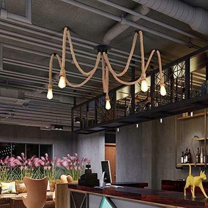DIY Hemp Rope Retro Industrial Chandelier,Industrial 5 Lights Pendant Light Fitting,Retro E27 Edison Style Lamp/Living Room Restaurant Pendant Lights/Light Fixture,5 Lights(lampbulb is not Included)