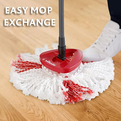 Vileda Turbo Microfibre Mop and Bucket Set, Spin Mop for Cleaning Floors, Set of 1x Mop and 1x Bucket,Grey/Red,48.5 x 27.5 x 28 cm