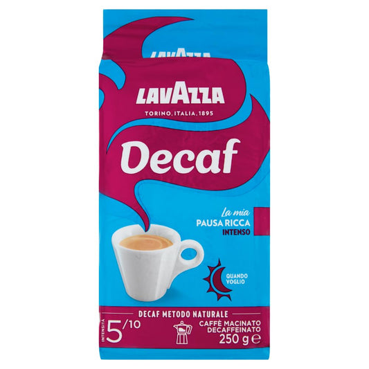 6 x LAVAZZA DEK Intenso Decaffeinated Ground Coffee 250g Italian Espresso