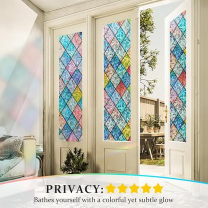 Beautysaid Rainbow Privacy Window Film: Stained Glass, No-Glue Frosted Window Film, Static Cling Film (Multicolor, 60x400cm