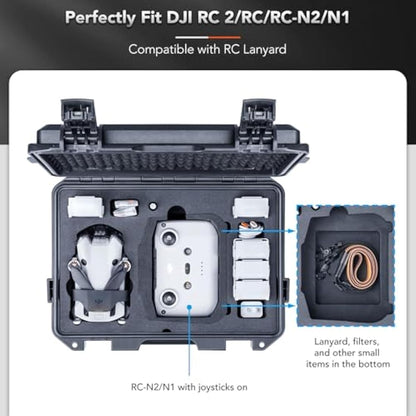 Lykus Titan MM410 Waterproof Hard Case for DJI Mini 4 Pro/Mini 3/Pro and RC2/RC/RC-N2/N1, Black with Shoulder Strap, Support 7 Batteries and RC Lanyard [CASE ONLY]