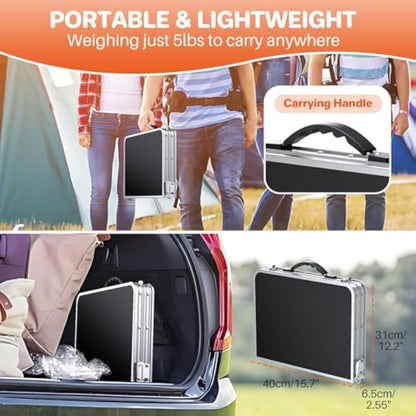 FUNYKICH 2ft Small Folding Camping Table, 3 Height Adjustable Portable Picnic Table, Lightweight Aluminum Outdoor Tables with Carry Handle for Camping, Picnic, BBQ, 58x40cm(L22.8 xW15.7), Silver