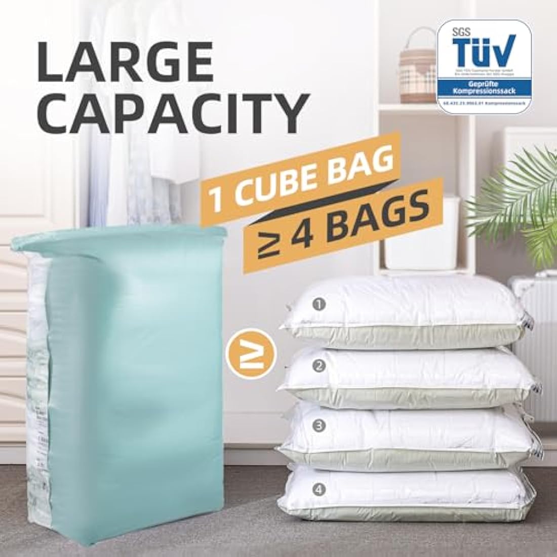TAILI Vacuum Storage Bags 4 Pack, Jumbo Cube Storage Bags 80x100x38 CM, Forest Green Large Vacuum Sealer for Duvets Beddings Comforters Clothes,Easy Compression,Space Saver