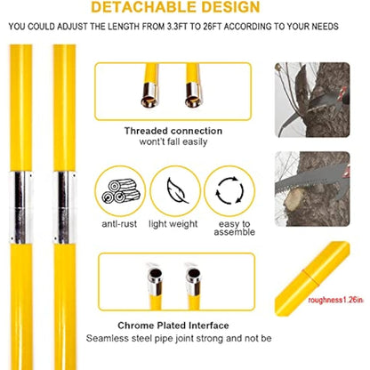 30 Feet Pruning Saw,Tree Pole Pruner with Adjustable Length, Durable Tree Trimmers, Manual Branches Trimmer for Garden Tools Loppers Hand Pole Saws Extendable Height and Storage Pocket