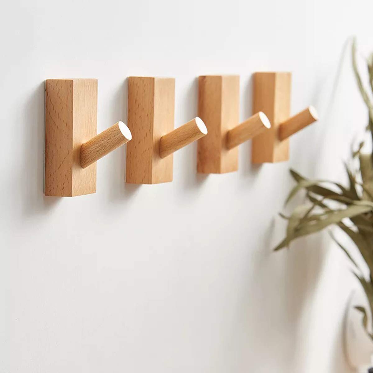 HomeDo 4Pack Wall Hooks Hat Rack, Wooden Coat Hooks Wall Mounted, Decorative Hooks Single Organizer Hat Hanger Towel Rack, Heavy Duty Hooks