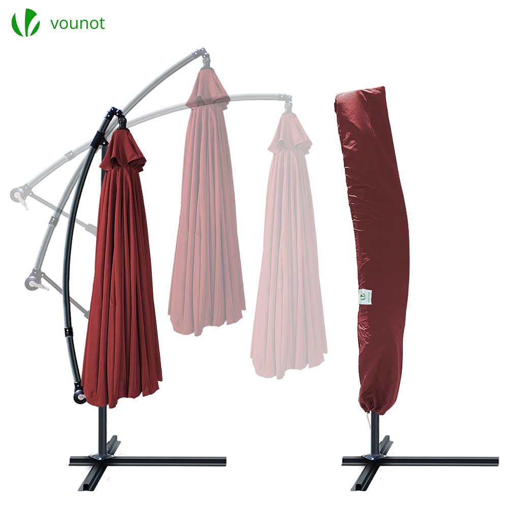 VOUNOT? 3m Cantilever Shanghai Parasol, Banana Garden Patio Umbrella with Crank Handle for Outdoor Sun Shade, 18 Sturdy Ribs, Red