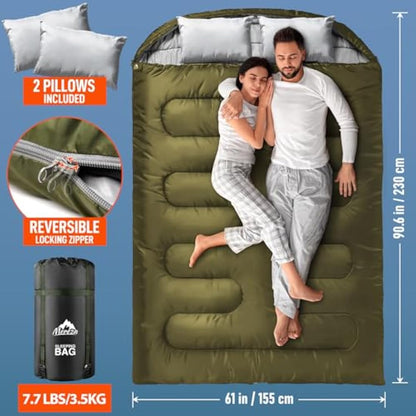 MEREZA Sleeping Bags XL for Mens Double Sleeping bag Adult Wide Sleeping Bag for Camping Big and Tall Sleeping Bags Large 2 Person Sleeping bag King Size Warm Cold Weather