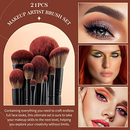 Jessup Makeup Brushes Set Professional 21Pcs Black Complete Collection, Synthetic Hair Mkae up Brushes, Powder Blending Foundation Highlight Contour Concealer Eyeshadow Eye liner Spoolie T271