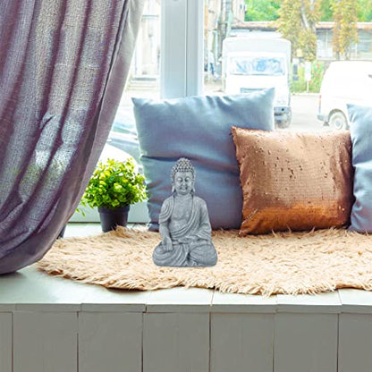 Relaxdays Buddha Ornament Sitting 30 cm high, Garden Decorative Figurine; Weatherproof, Frost-proof, Light Grey