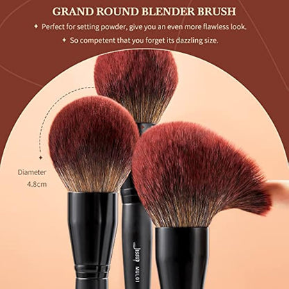 Jessup Makeup Brushes Set 13pcs, Professional Vegan Foundation Powder Contour Blush Highlight Eyeshadow Blending Concealer Spoolie EyeLiner Brush, Phantom Black T300