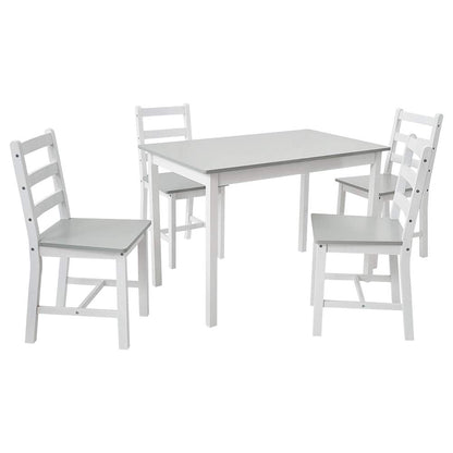 Panana Pine Wood Dining Table and 4 Chairs Set, 5-Piece Home Kitchen Furniture Set (Grey White)