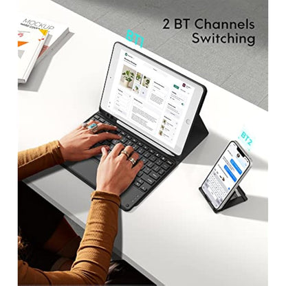 CHESONA iPad 9th Gen Keyboard, Smart Touchpad, 2 Bluetooth Channels, Type C Rechargeable, QWERTY, Black