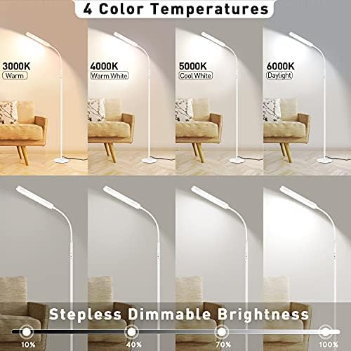 OUTON LED Floor Lamp 15W 1500LM, Dimmable Adjustable Modern Standing Lamp with 4 Color Temperature, Remote & Touch Control, 1 Hour Timer for Reading Living Room Bedroom Office Sewing (White)