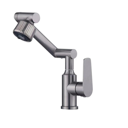 ImiiHO 027 Swivel Basin Faucet, Single-Handle, Brushed Water Plating, Stainless Steel, Grey Tone, 70 cm Inlet/Outlet Pipe Length