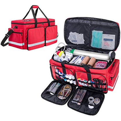 Trunab Large Emergency Medical Bag Empty with Compartment for Oxygen Tank(M2-M22), Large First Responder Bag with Bottom Board Pad for Sport Team, Community Volunteer, Bag Only, Red-Patented Design