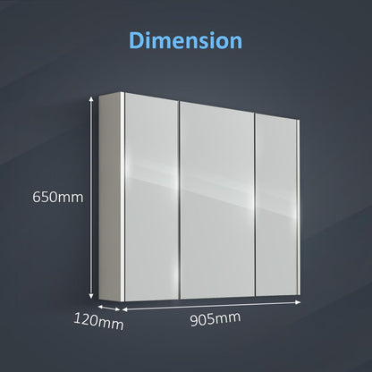 iBathUK Rehaus Wall Mounted Triple Door Mirror, Soft Close Doors with 2 Adjustable Shelves Cabinet, Copper Free Silver Mirror