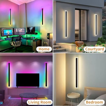 Zihoi Outdoor RGB Wall Lights, 60CM 2 Pack RGB/Warm/White Dimmable Modern Led Wall Lighting, Long Wall Sconce with Remote and APP Control for Outdoor/Indoor Party Gathering