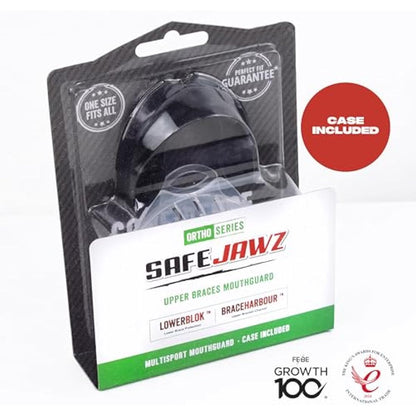SafeJawz Mouthguard for Braces, One Size Re-mouldable Gum Shield with Case for Boxing, MMA, Rugby, Martial Arts, Judo, Karate, Hockey and All Contact Sports (Black)
