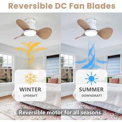 ycwdcz Small Ceiling Fans with Lamps Super Silent DC Ceiling Fans with Lights and Remote 6 Speeds Reversible 3 Blades 3 CCT, Mini Led Ceiling Fan for Small Bedroom Kids Room