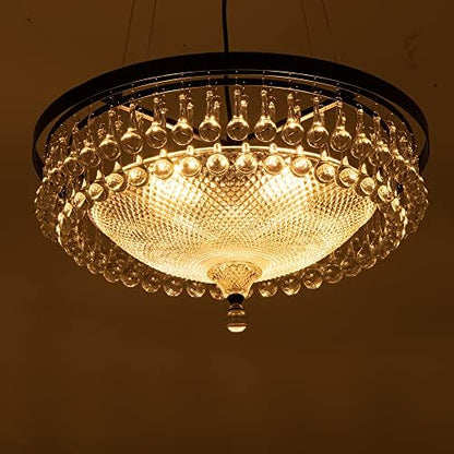 Wellmet Modern Black Crystal Chandelier, Drum 4-Light Crystal Droplet Chandelier Lighting Fixture for Living Room, Foyer, Kitchen, Dining Room, Bedroom 21.65''W