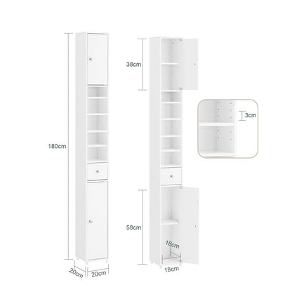 SoBuy 20cm Wide Bathroom Tall Cabinet Cupboard Bathroom Storage Cabinet White W20 x D20 x H180cm BZR34-W