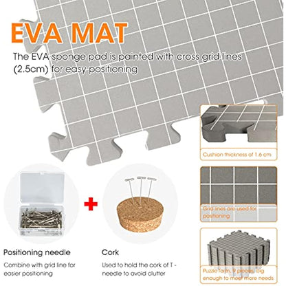 Mardili Blocking Mats for Knitting[9-Pack], Extra Thick Blocking Boards with Grids for Crochet Projects or Needlepoint, Knitting Mats with 100 T-pins and A Cork for Storing T-pins