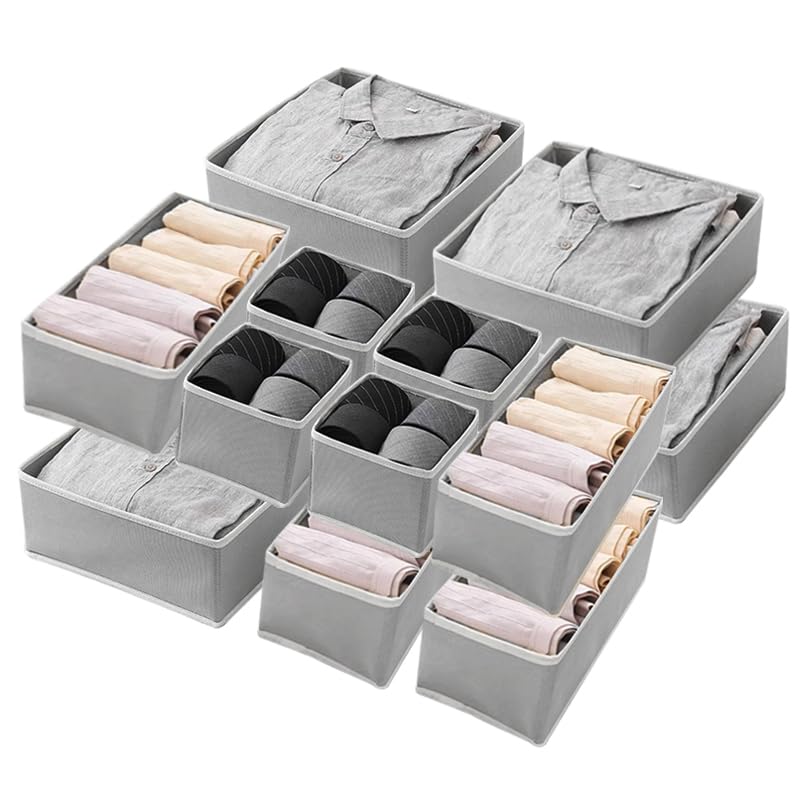 Uwenkjie 12-Piece Fabric Drawer Organiser Set - Foldable Storage Compartments for Clothes, Underwear, Socks, Scarves & Cosmetics