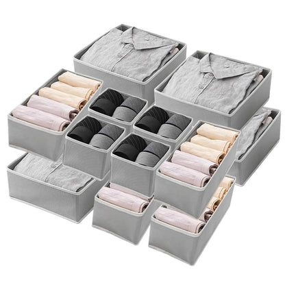 Uwenkjie 12-Piece Fabric Drawer Organiser Set - Foldable Storage Compartments for Clothes, Underwear, Socks, Scarves & Cosmetics