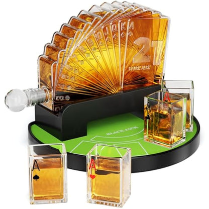 Kollea Blackjack Whiskey Decanter Set, 37.2 Oz Whiskey Decanter with 4 Glasses, Casino Style Decanter for Liquor, Christmas Birthday Gifts for Men, Dad, Boyfriend, Blackjack Game Night Essentials