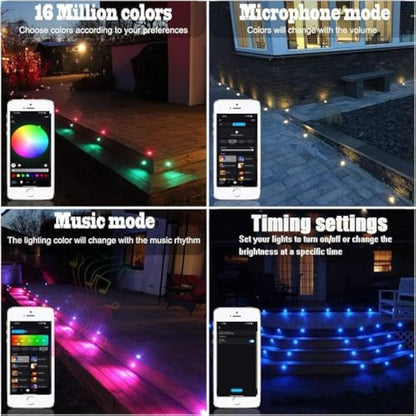 GEYUEYA Home Led Decking Lights RGB Waterproof IP67 Multicolor Ø30MM 12V APP Function LED Deck Lights with Remote Control for Terrace/Patio/Path -30 Packs