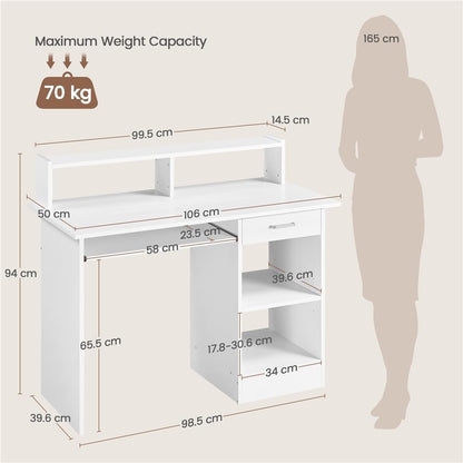 Yaheetech Computer Desk with Drawers Study Table for Home Office, White