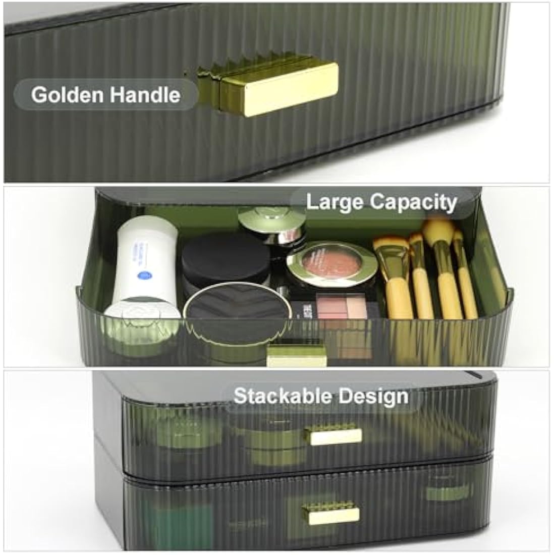 Womanht Makeup Organizer Drawers Stackable, Bathroom Vanity Organizers and Storage, Great for Cosmetics, skincare, Lipsticks, Nail Care (Green,1 Drawer)